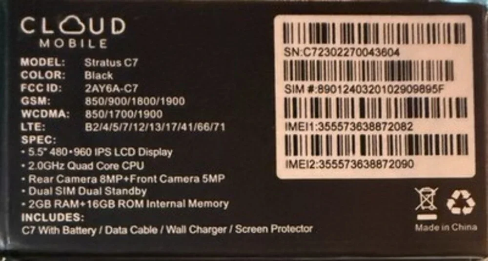Cloud Mobile Stratus C7 2GB RAM LTE Dual SIM 5.5in 8MP Android Black SHIPS FREE!